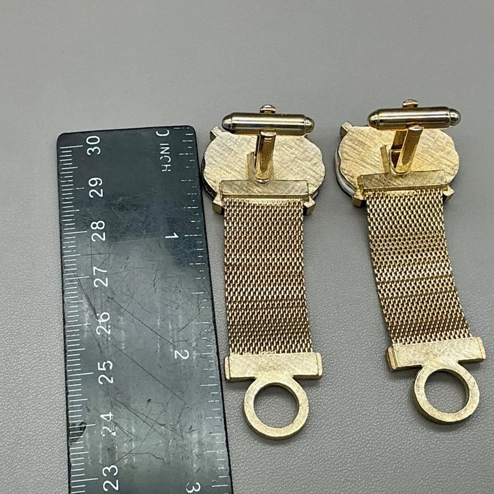 Dante Vintage Mesh Wrap Around Cufflinks Gold Tone Tiger Eye Swirl Mid Century